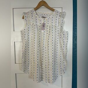 NWT LOFT White Top with Yellow and Blue Dots